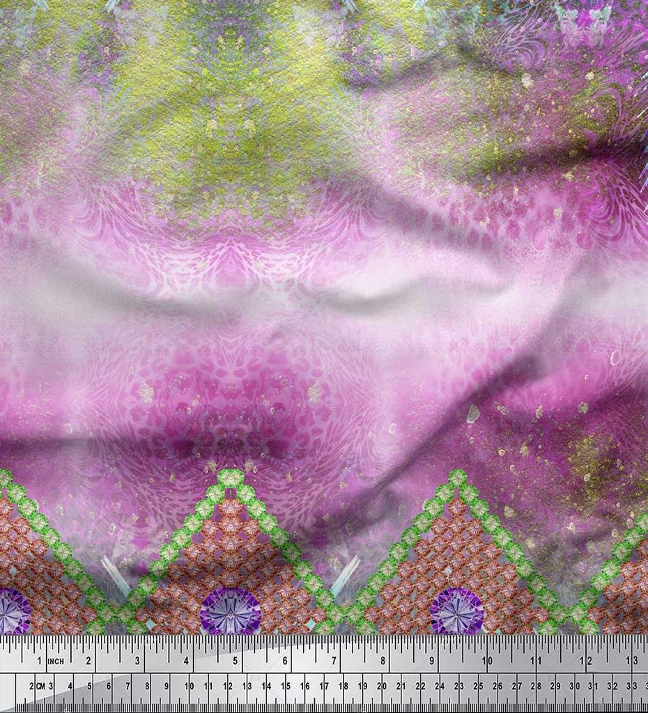 Soimoi Japan Crepe Satin Fabric Floral & Panel Print Sewing Fabric metre 42 Inch