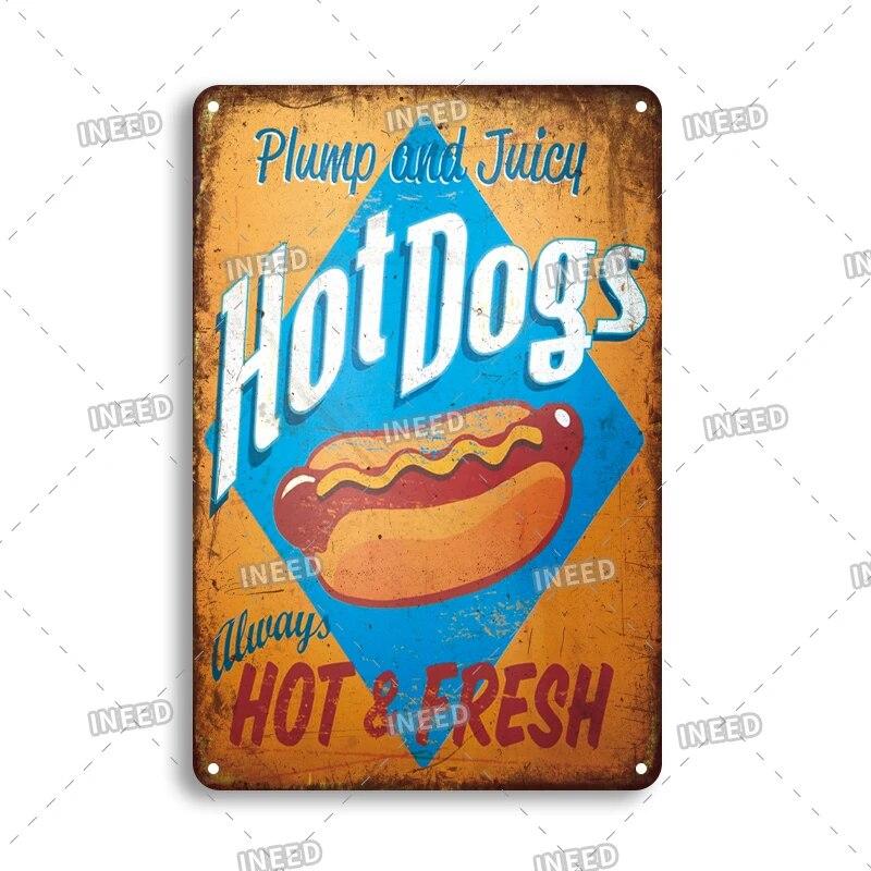 Pizza Zone Metal Poster Tin Plate Ice Cream Hot Dog Vintage Kitchen Iron Painting For Restaurant Party Home Wall Decoration