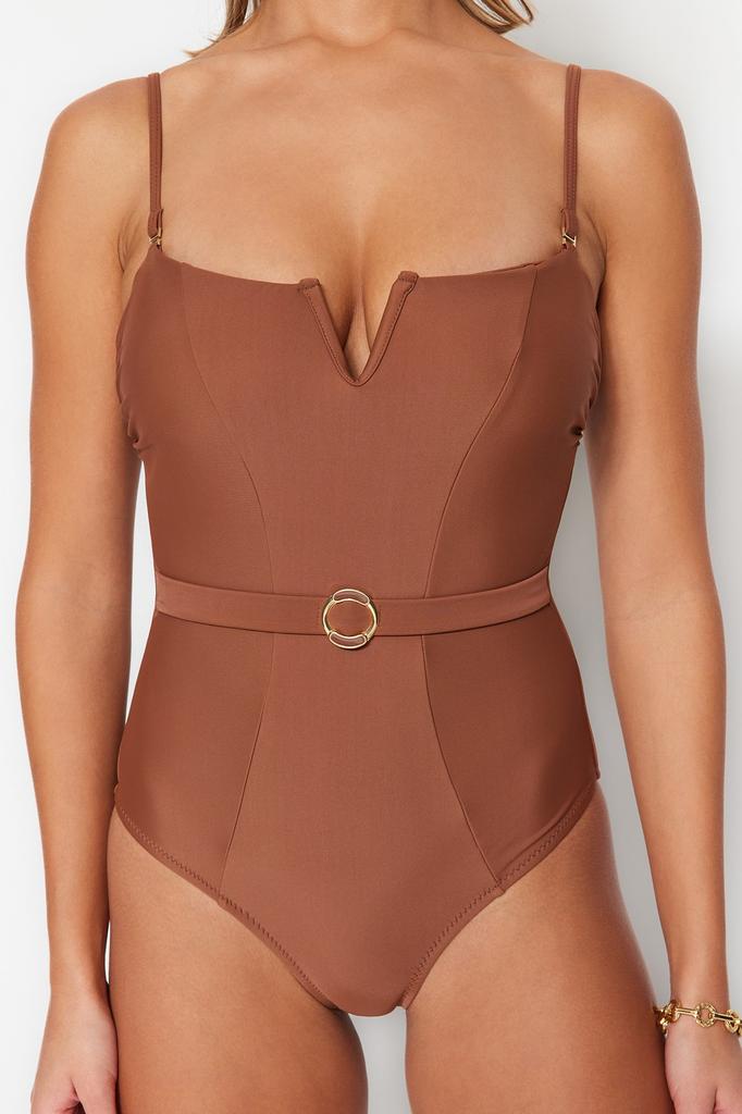 Женский купальник нового сезона, зеленый обычный купальник без бретелек с поясом