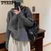 Women's Hooded Sweater Loose Knitted Top Autumn and Winter Solid Color Pullover Sweater