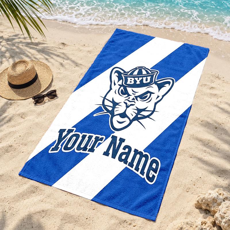 BYU Cougars Custom Name Beach towels also serve as bath towels summer essential a musthave for the outdoors the beach and the pool