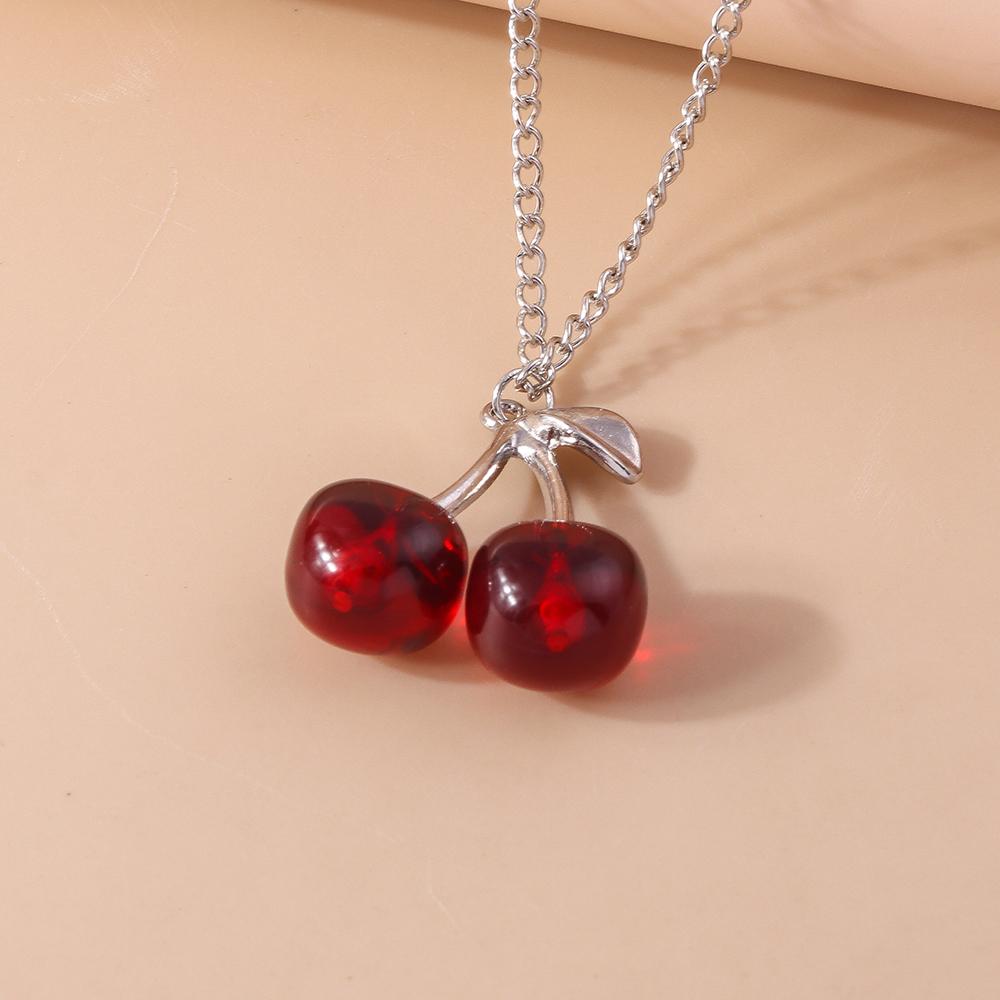 Lovely Crystal Red Cherry Pendant Necklace for Women Girls Necklace Chain Birthday Party Jewelry Gifts