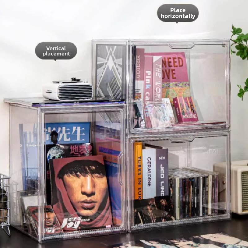 Прозрачный пластиковый ящик для хранения книг с крышкой для CD, журналов, настольный органайзер
