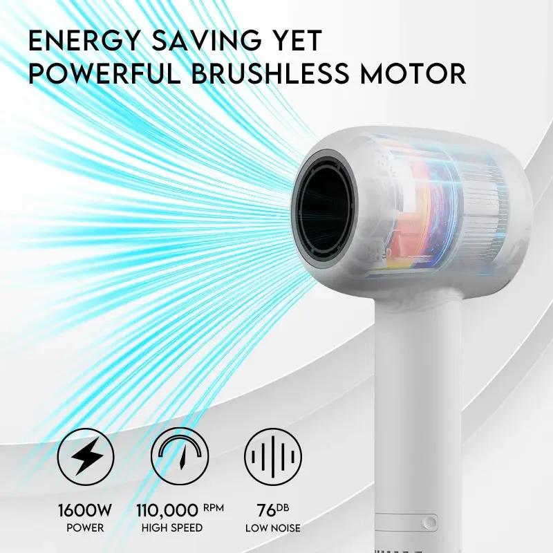 Мощный фен Отрицательные ионы Профессиональный салонный набор для сушки 110000 об/мин Бесщеточный двигатель Высокоскоростной фен Сильный ветер