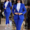 Sets Women Two Pieces Autumn Fashion Notched Neck Long Sleeve Blazer Elegant High Waist Work Pants Set Office Lady