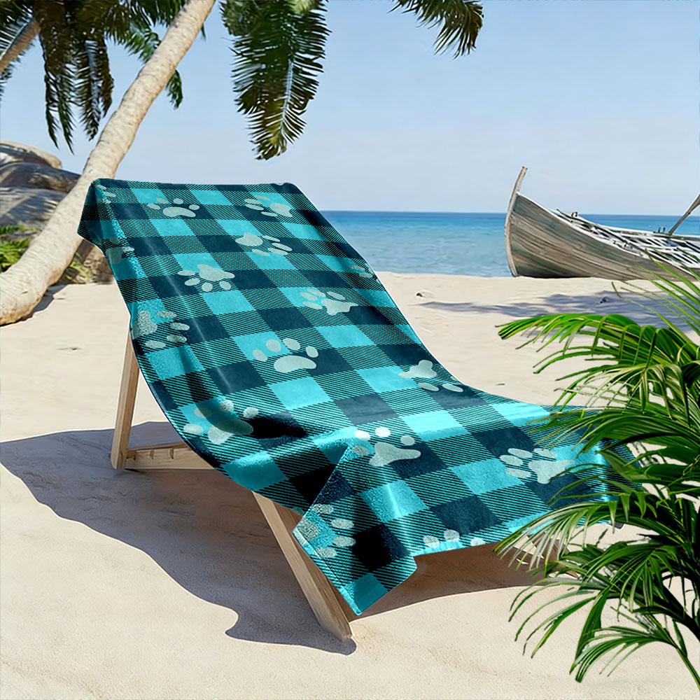 Plaid Beach Towel with Paw Prints Beach Towel Quick-drying for Travel Outdoor Sports Jogging Beach and Swimming