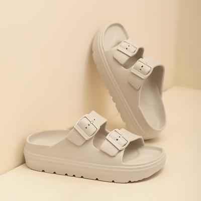 Модные детские летние шлепанцы на платформе для женщин, уличные сандалии, украшенные двойной пряжкой, нескользящие, дышащие, с мягкой подошвой, пляжная обувь