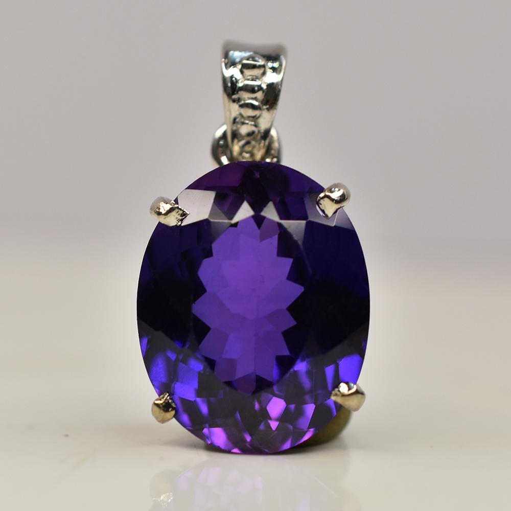 Natural Purple Sapphire 26.2 Ct 925 Sterling Silver Oval CERTIFIED Gems Pendant AI-14-NS