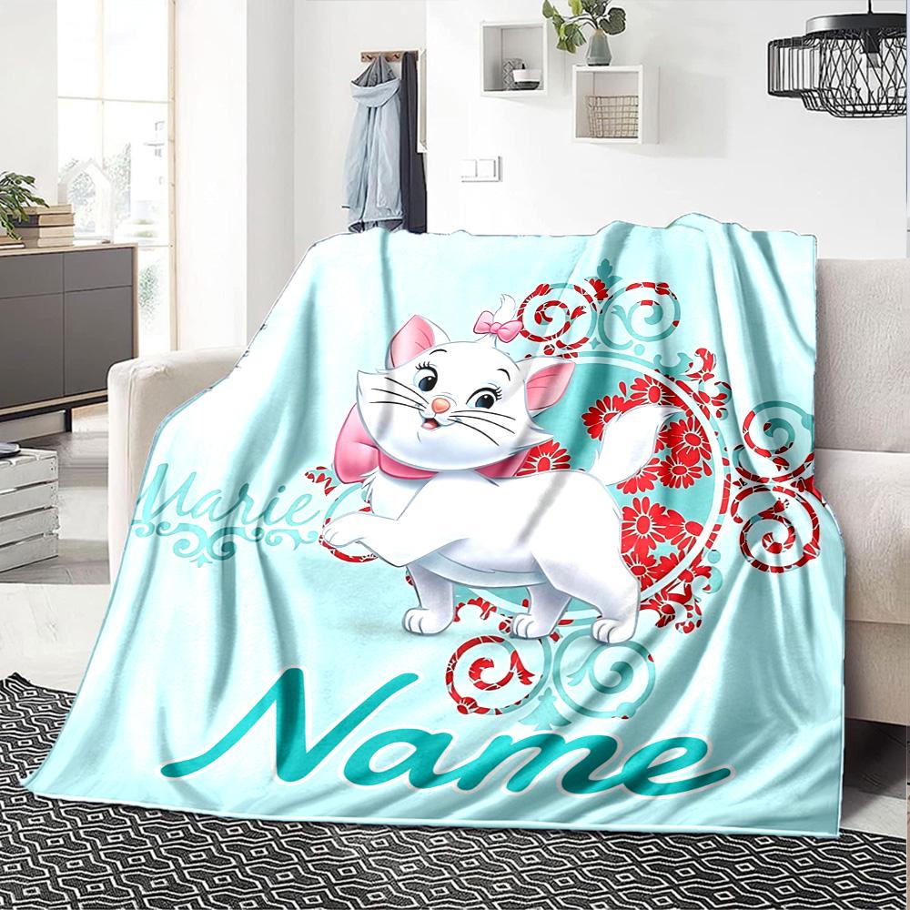 Custom Name Adorable Aristocats Art flannel Blanket for Super Soft Cute Comfort Blanket for Travel Bedding Couch Sofa Blanket
