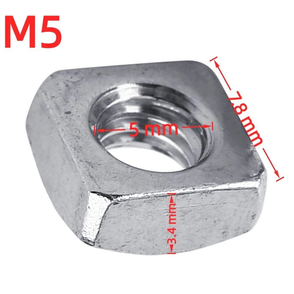 100 Pcs 304 Stainless Steel Square Nuts Metric Coarse Thread Silver Metric Nuts M3 / M4 / M5 / M6 Fastener Nuts