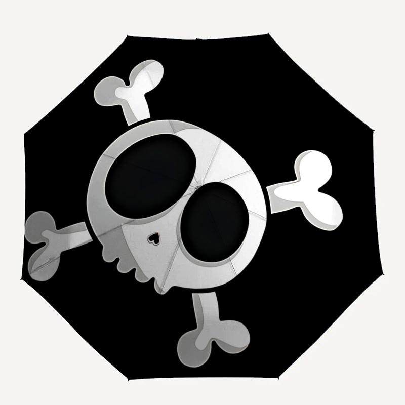 Skull Crossbones Automatic Opening Folding Umbrella - 8 Bone Iron Frame, Portable Design for Outdoor Use, Ideal Gift for Fans and Travelers0