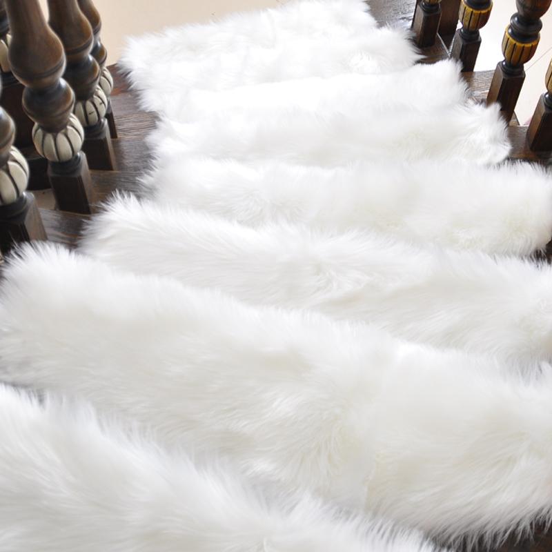 1pc Soft Stair Step Mat Fuax Fur Step Rug Plush Floor Mat Glue-Free Self-Adhesive Thickened Silent Carpet Machine Washable