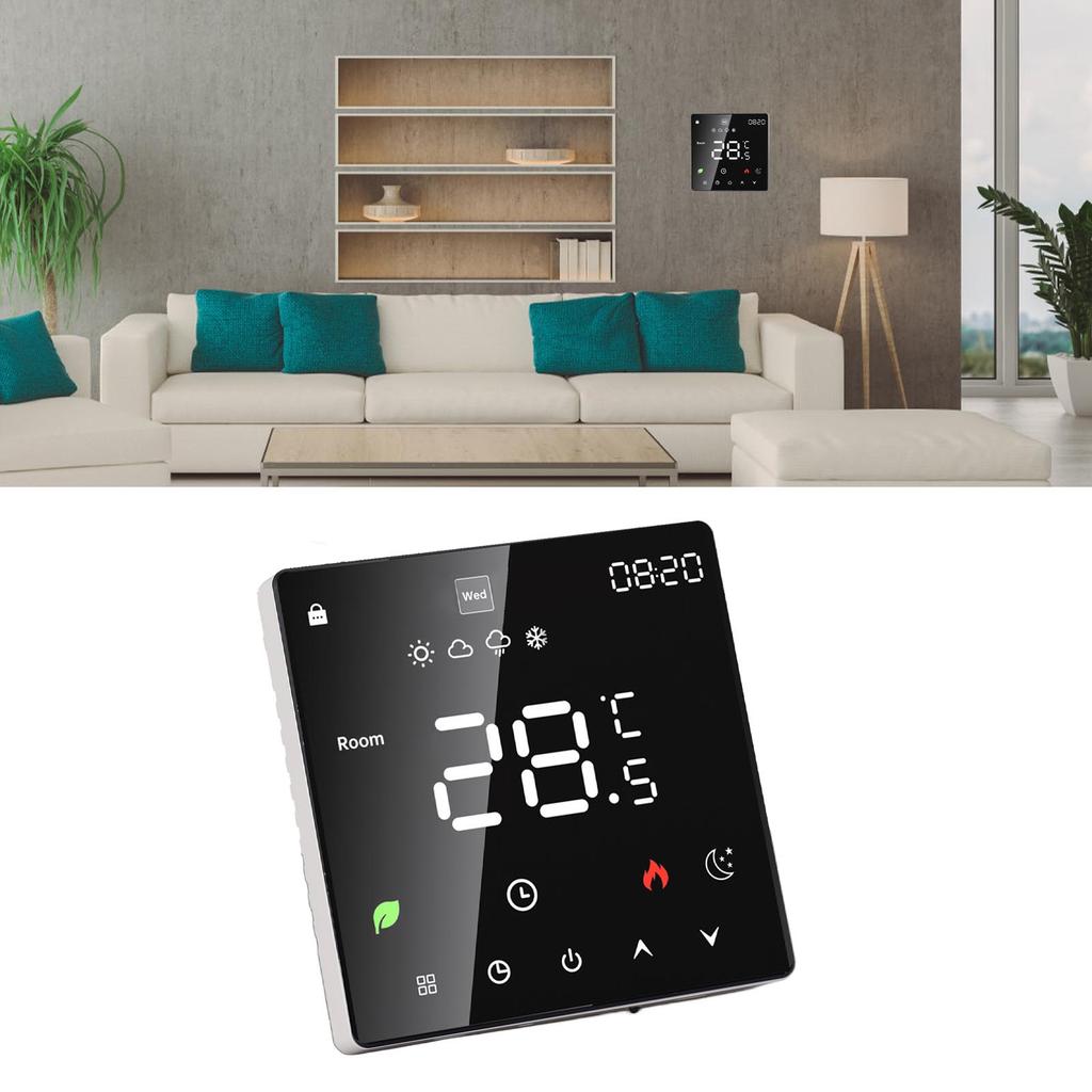 3A Digital Thermostat with LCD Display Smart Programmable Thermostat with Touchscreen Hydronic Boiler Thermostat AC 90V‑240V Without WiFi