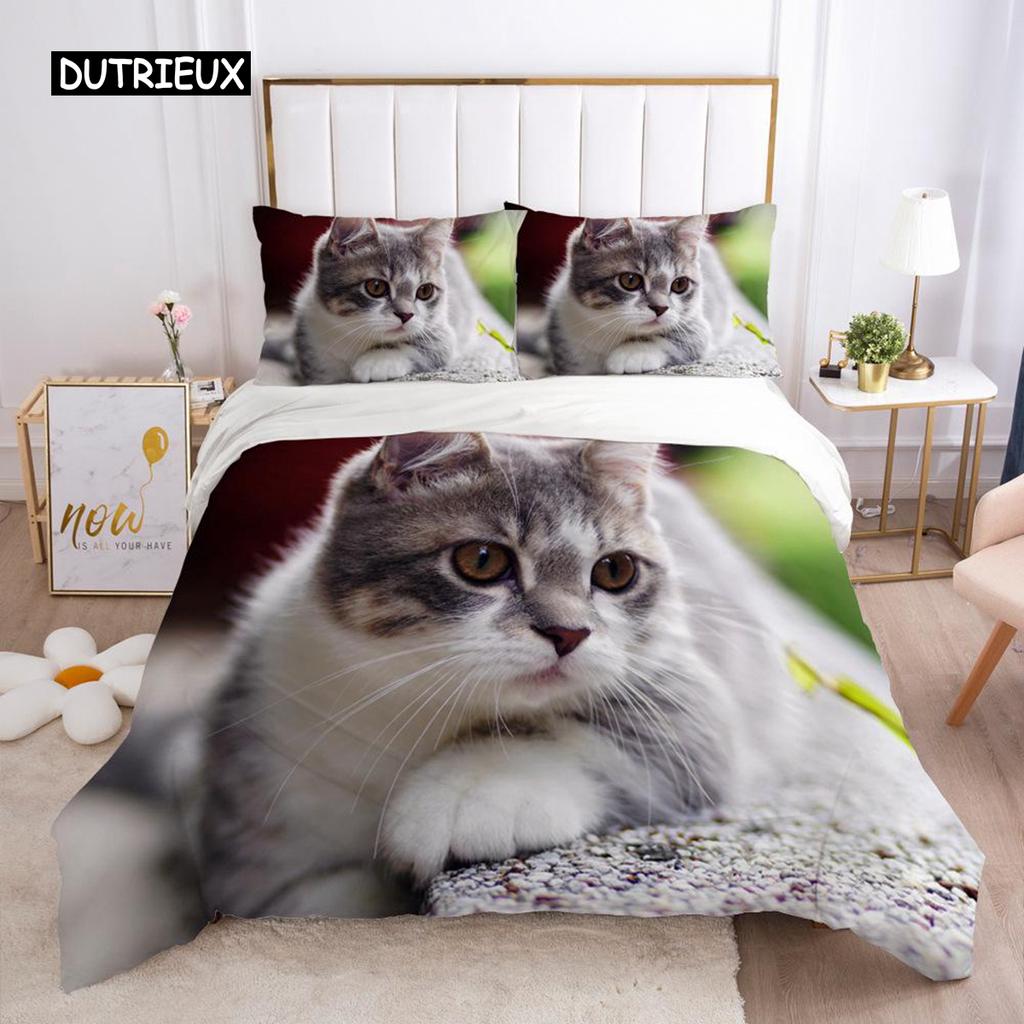 Комплект пододеяльников для кошек Подарки для любителей кошек Комплект постельного белья из микрофибры Милый рисунок котенка Животная тематика Двуспальное одеяло размера «queen-size»