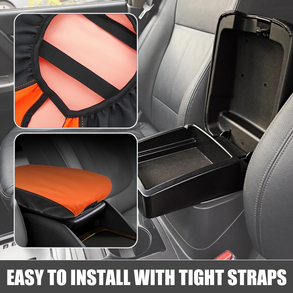 ABSOPRO Car Center Console Pad, Waterproof Armrest Seat Box Cover Protector for Dodge Charger 2015-2022, Black Orange