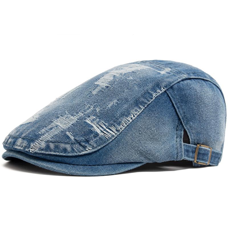 Fashion Ripped Denim Beret Vintage Men Women Newsboy Cap Spring Autumn Casual Cotton Flat Visor Hat Summer Berets Adjustable
