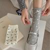 Korean Style Mid-Calf Bow Socks with Stars in Grey and White for Spring/Summer