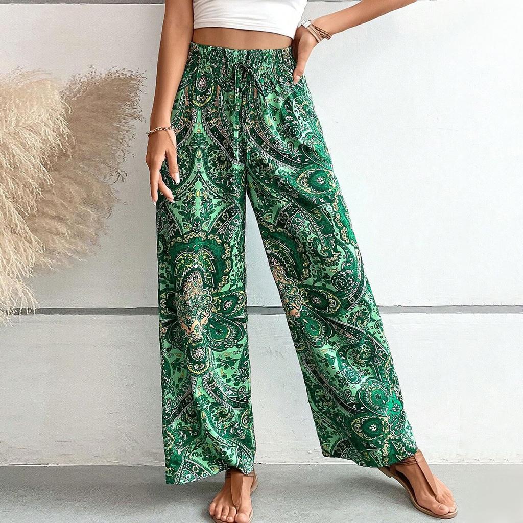 Новые женские модные эластичные удобные повседневные свободные брюки со средней талией и принтом