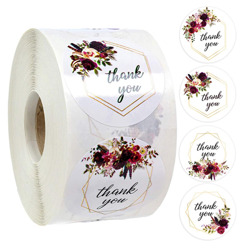 500pcs/roll Thank You Stickers Flower Pattern Party Wedding Decoration Gift Envelope Seal Labels Scrapbooking Stickers