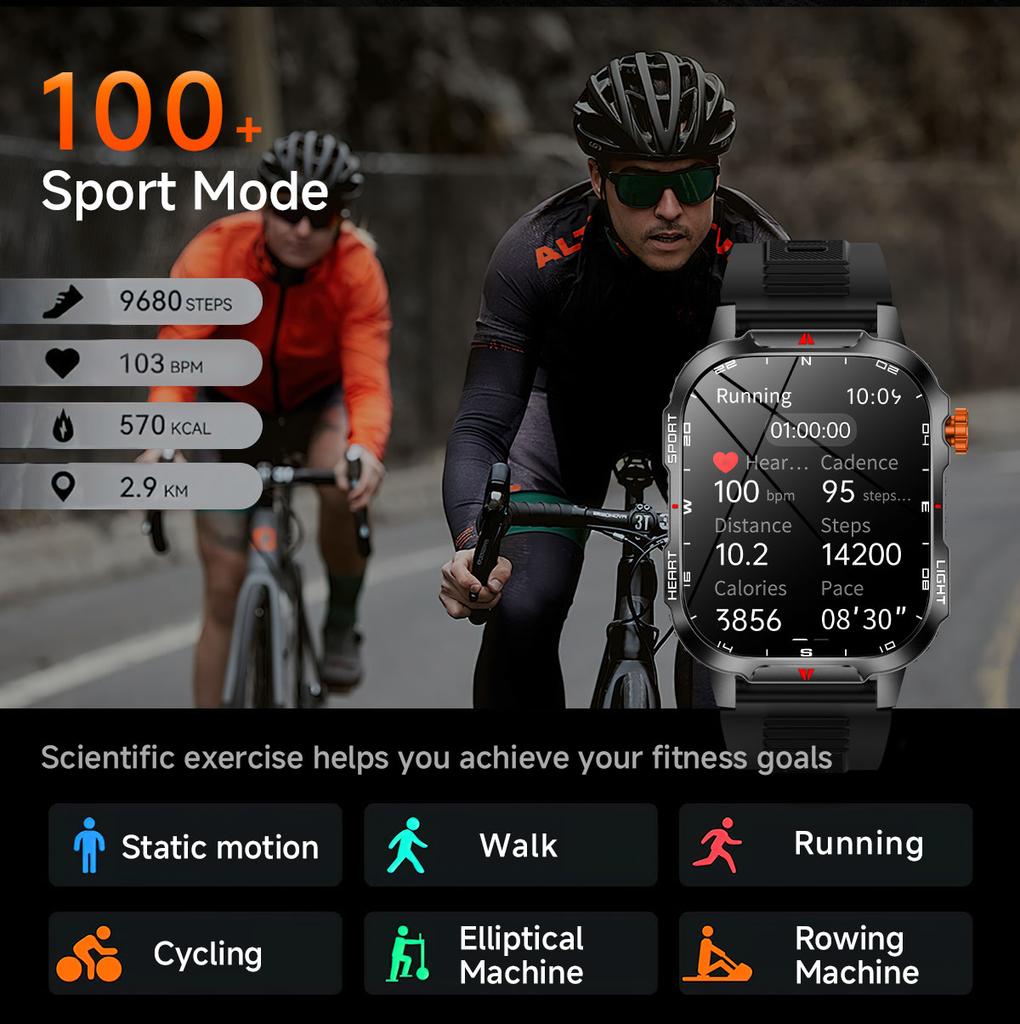 2025 Новые мужские умные часы Bluetooth-звонок 1100 мАч Большая батарея 60 дней в режиме ожидания 2,01-дюймовый экран IP68 Водонепроницаемый Трекер движения