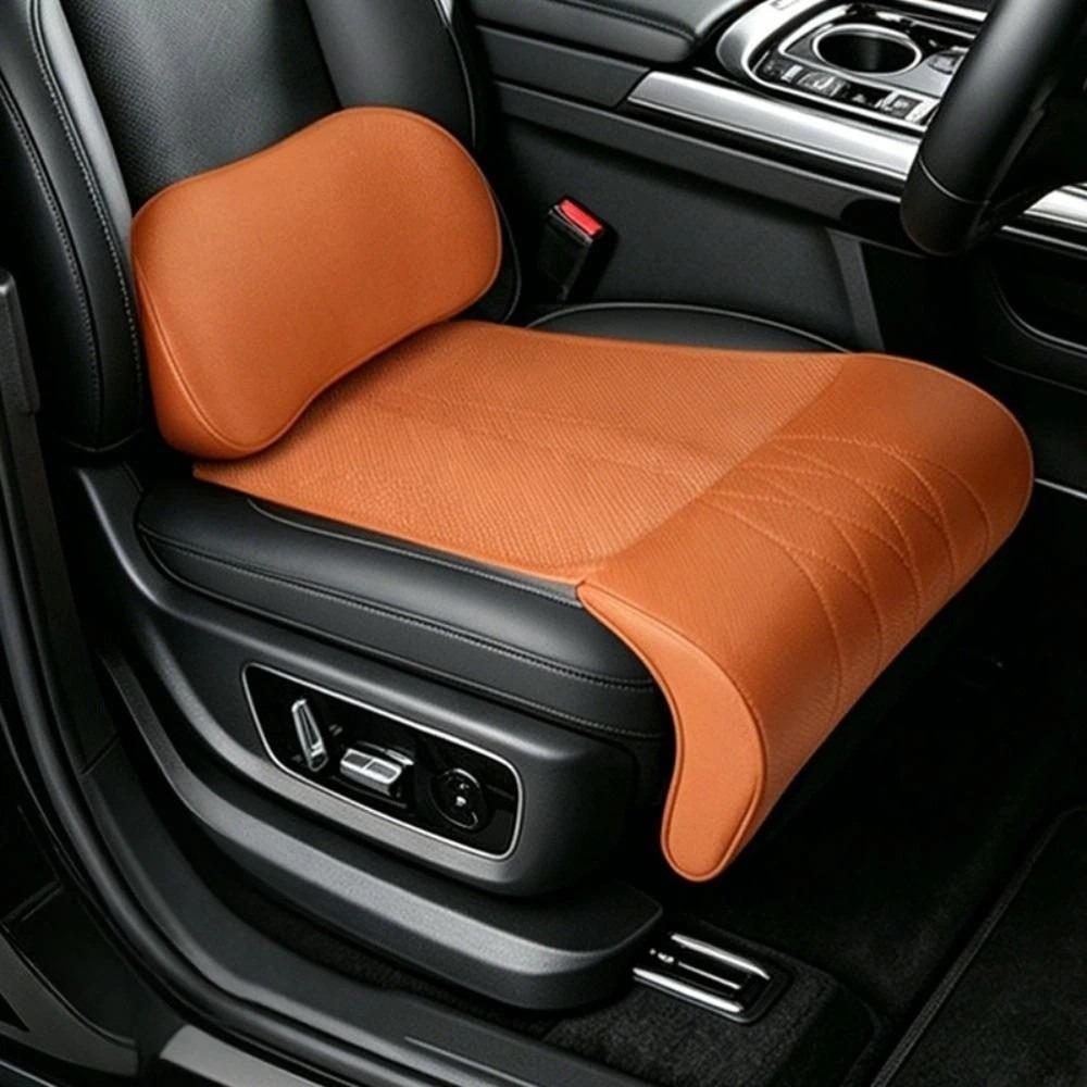 Leather Integrated Lumbar Leg Support Mat Memory Foam Extended Seat Cushion  Vehicle Universal