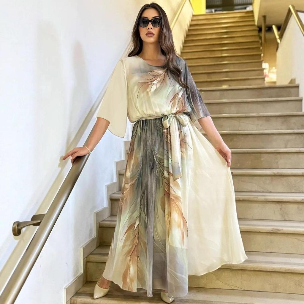 Европейское и американское платье с принтом 2025 Модель 5593