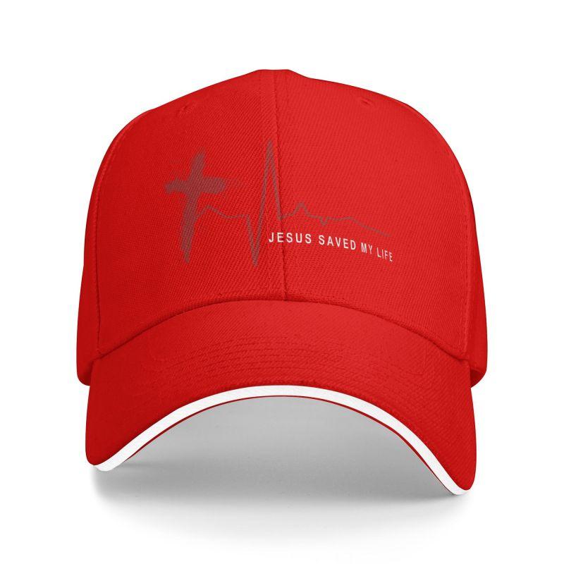 Jesus Cross Print Baseball Cap Jesus Saved My Life Retro Sandwich Baseball Caps Unisex Adjustable Snapback Hat