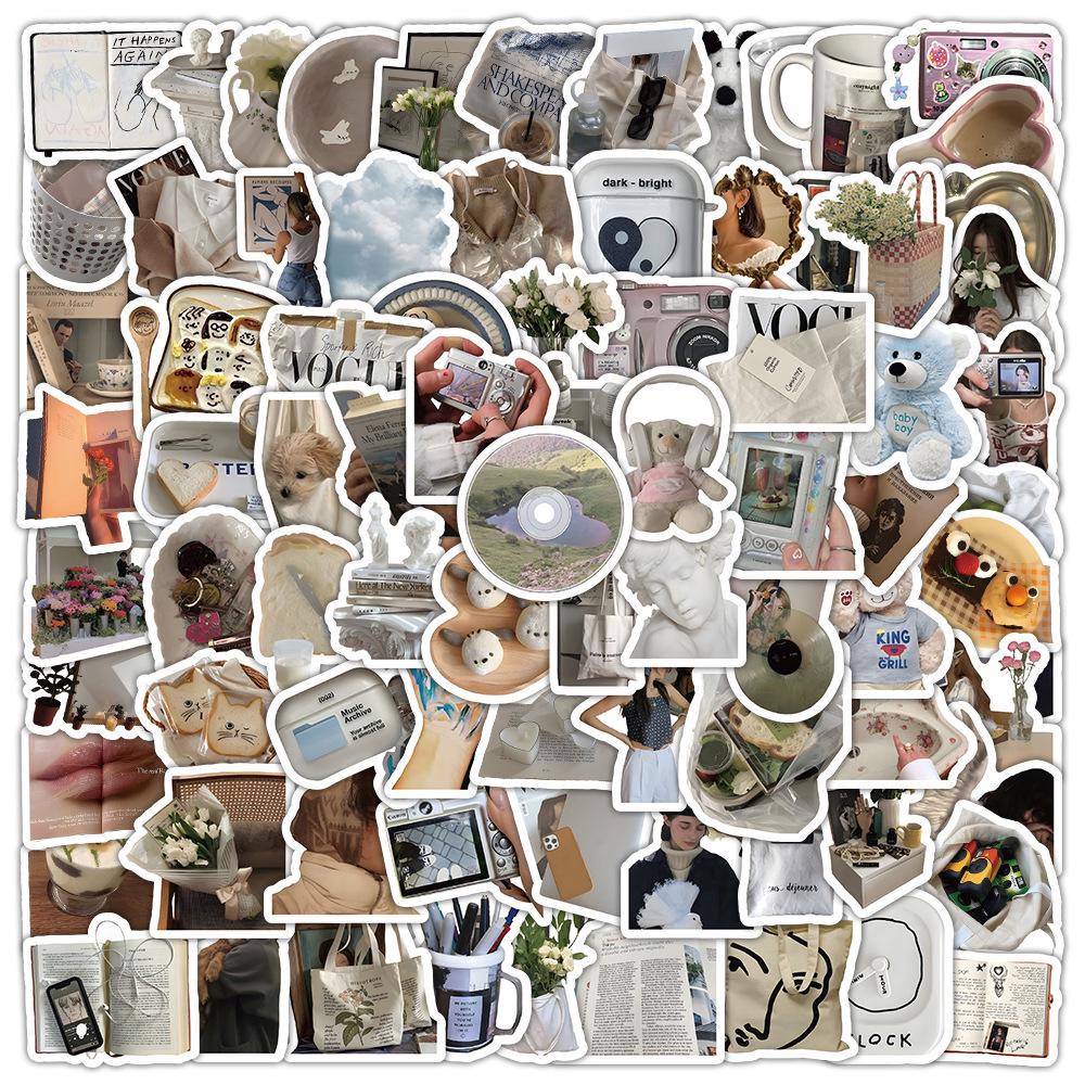 60 листов многоцветных наклеек в стиле ИНС: Реалистичные маленькие объекты в синем, розовом, фиолетовом, желтом и зеленом цветах