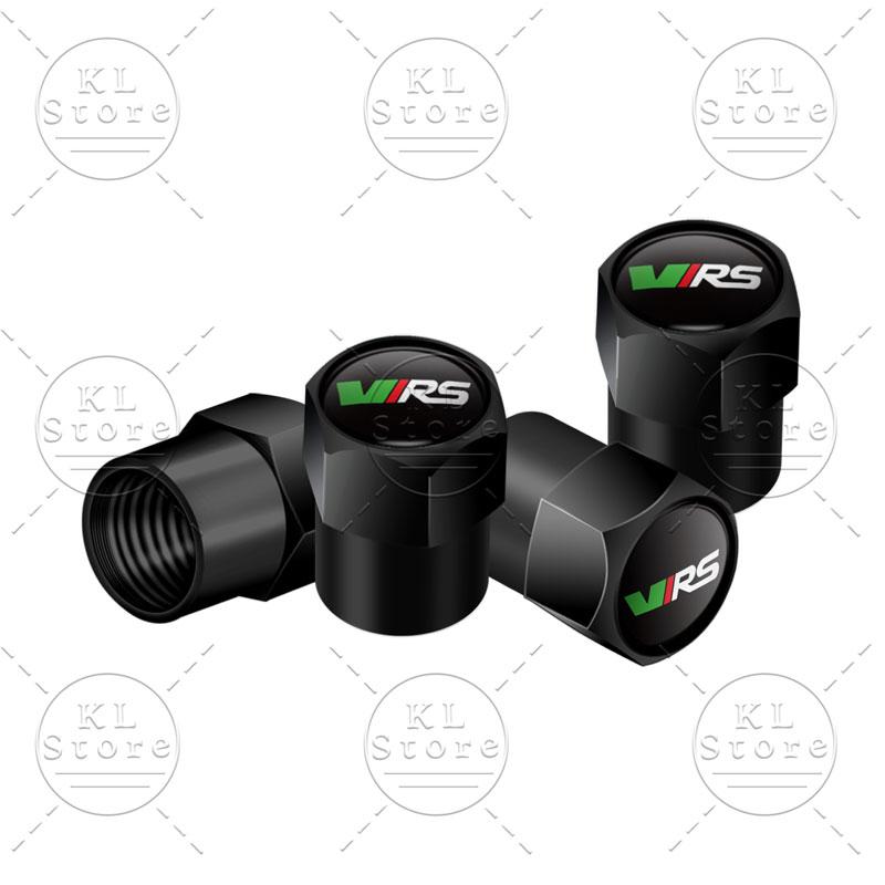 VJDX3 4pcs VRS Emblem Car Wheel Tire Valve Air Stem Caps Dust-proof Cover Decor For Skoda Octavia 1 2 3 Fabia Rapid Superb Kodiaq