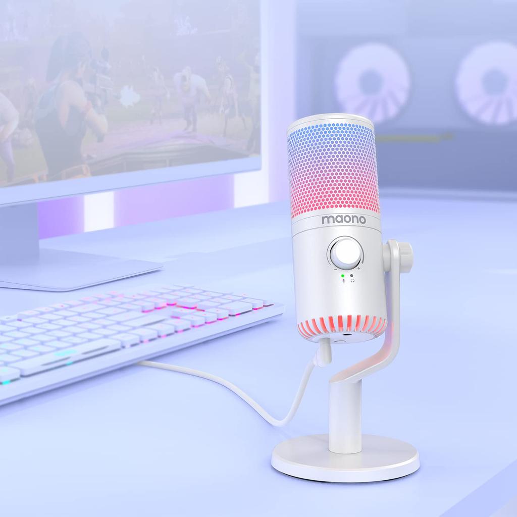 MAONO USB Condenser Gaming PC Microphone with Dedicated RGB Headphone Plug Live Working from Compatible with Microphone, Software, Lighting, Output,