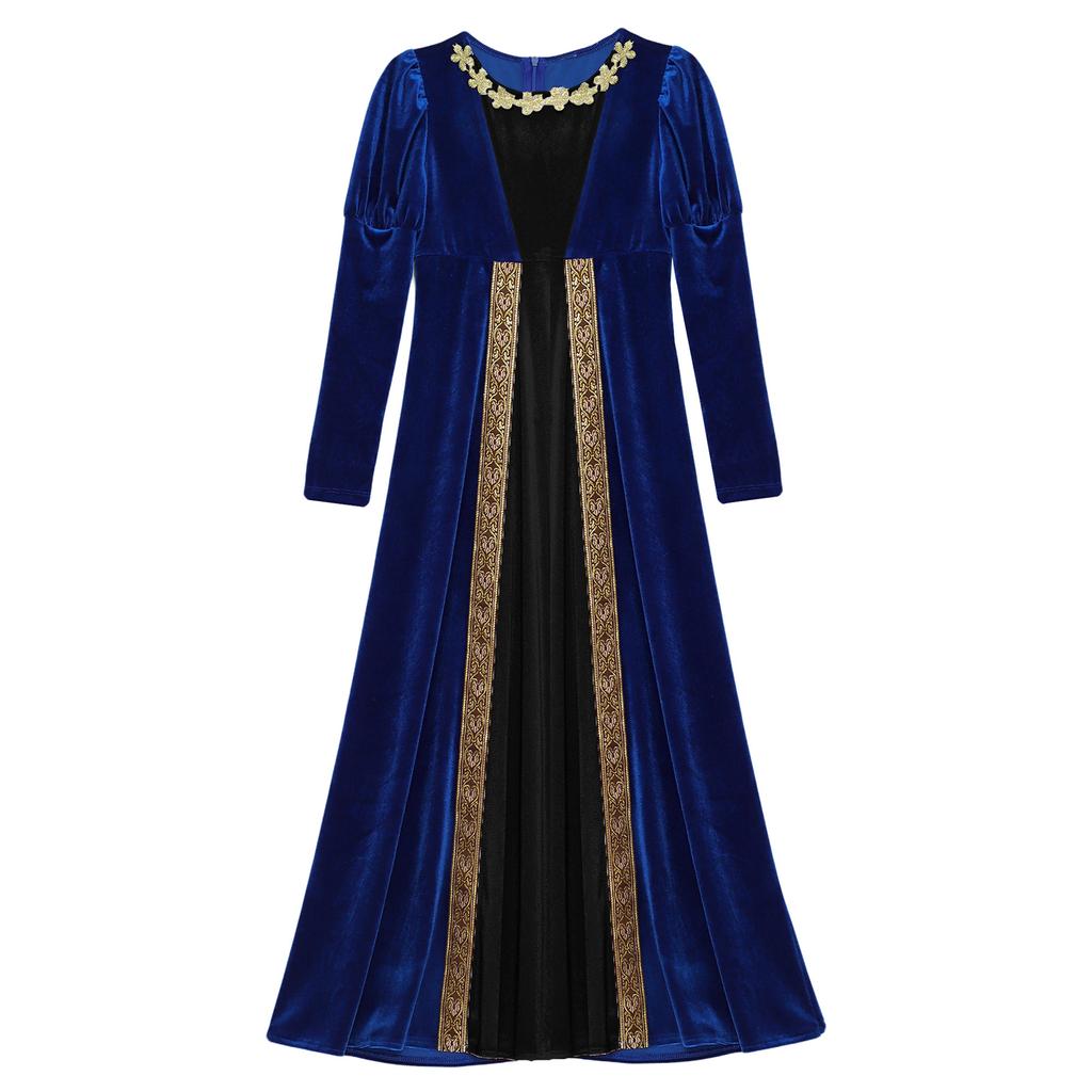 Girls Renaissance Dress Princess Medieval Long Sleeve Maxi Dress Gothic Cosplay Costume Halloween Role Playing Party Fancy Dress Gown