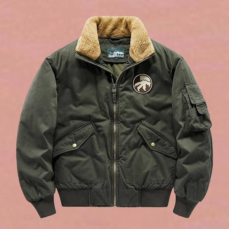 Мужская новая зимняя стеганая куртка-карго больших размеров с воротником из овечьей шерсти