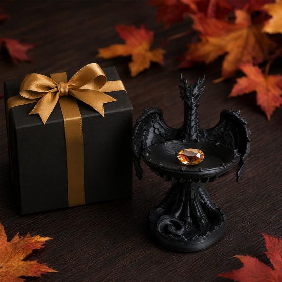 3D Printed Storage Tray, Matte Black Resin Flying Dragon Shape, Dustproof Jewelry Organizer, for Ring Earring Home Decorative
