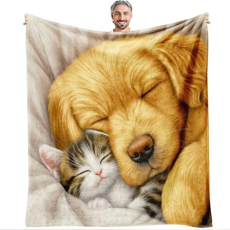 Golden Retriever Cat Flannel Blanket Sleeping Puppy Kitten Fleece Blanket Soft Cozy Warm Throw Blankets For Bed Sofa Pet Gift