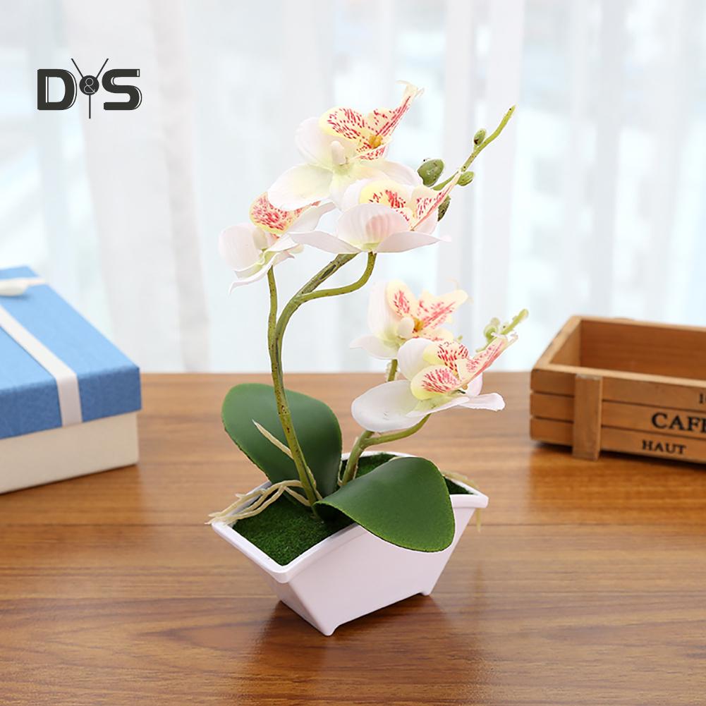 Artificial Butterfly Orchid Flower Phalaenopsis Home Office Decor with Flowerpot