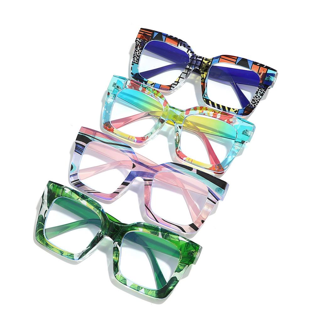 Color pattern large frame anti-blue light flat mirror, European and American street photography shows face thin glasses frame