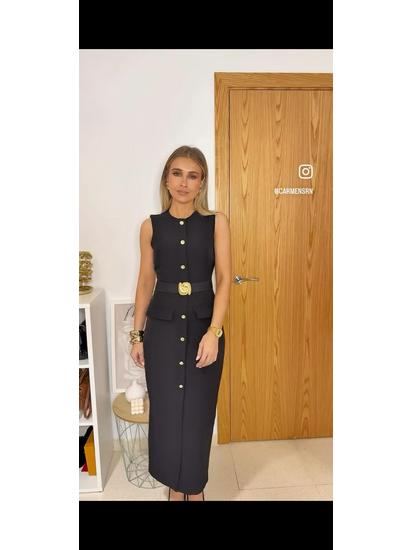 Весеннее миди-платье из крепа без рукавов с поясом 2025: Европейско-американский стиль