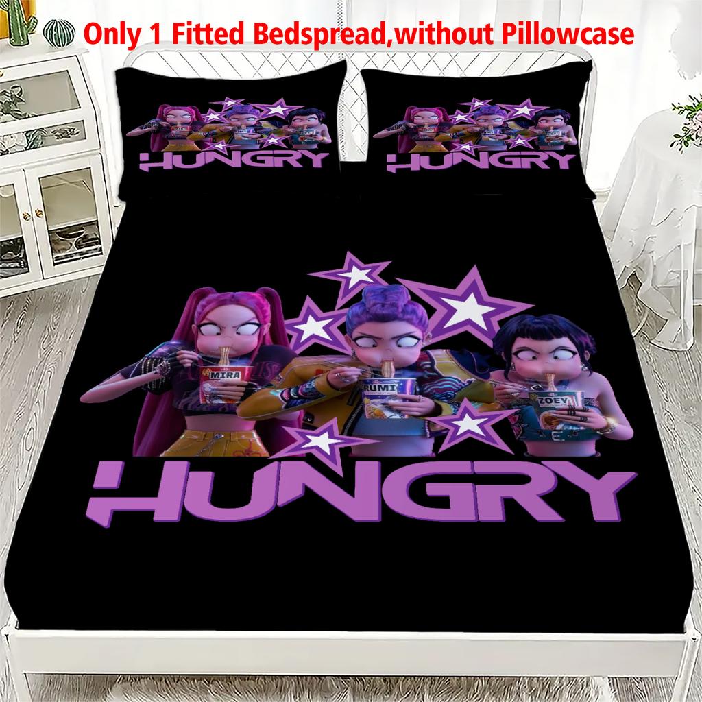 1PC K-POP Fitted Sheet D-Demon H-Hunters Soft Polyester Bed Cover Fitted Sheet With Elastic Band Home Decor No Pillowcase