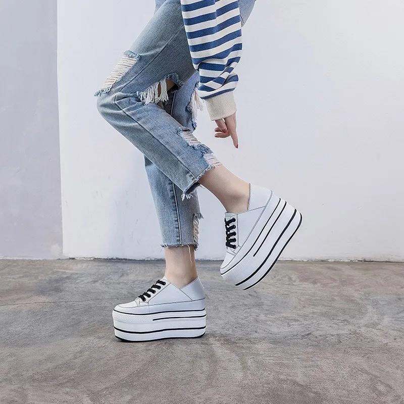 Мода Натуральная Высота Увеличена Супер Высокая Платформа Повседневная Спортивная Женская Повседневная Обувь Клиновидный Каблук Увеличенный Каблук Слипоны Кроссовки