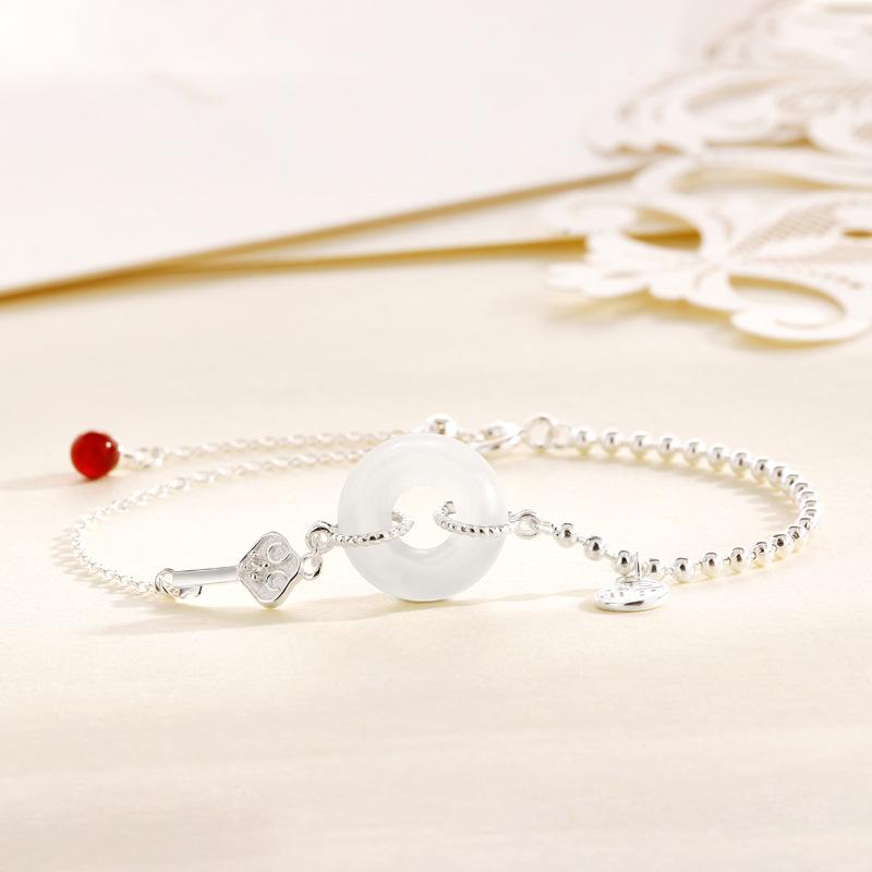 Браслет из халцедона с подвеской «Пряжка Пин Ань Фу» женский, гуочао, новый китайский, нишевый, ретро, из круглых бусин, браслет «Красная фасоль» женский