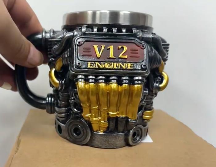 Кружка из нержавеющей стали с двигателями V12, ручной работы. Кофейная кружка для автолюбителей, кружка для чая для дома или офиса. Уникальные 3D подарки