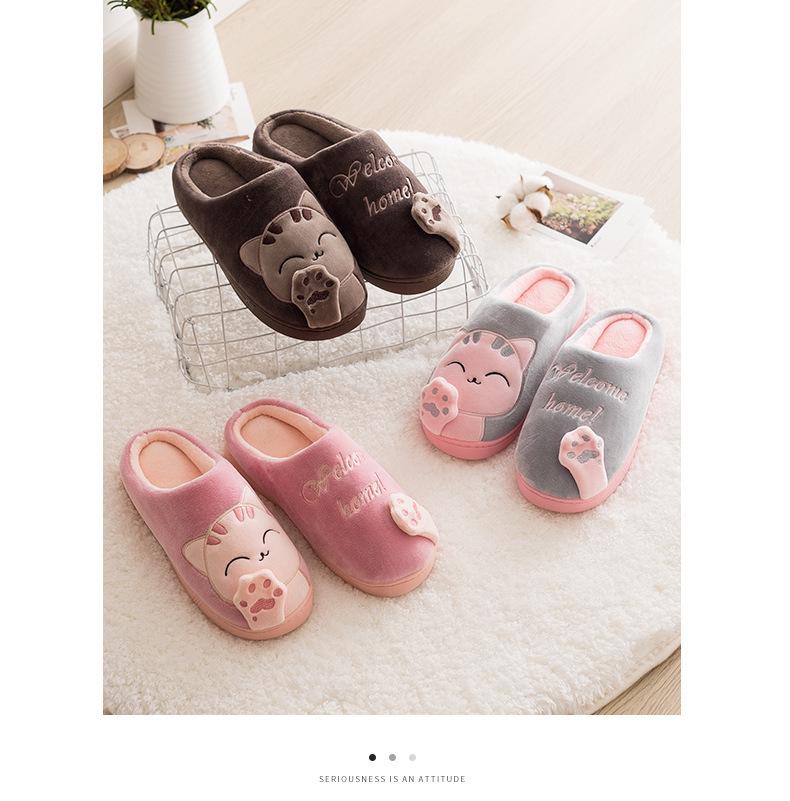 Милые зимние тапочки-котики на удачу для дома - Теплая семейная хлопковая обувь для мужчин, женщин и детей