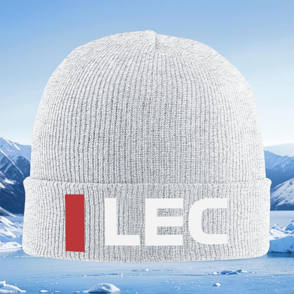 Red rectangle and white letters LEC Men Women Unisex Knitted Hat Beanie Pullover Cap Winter Thermal Warm Christmas Outdoor Cycli