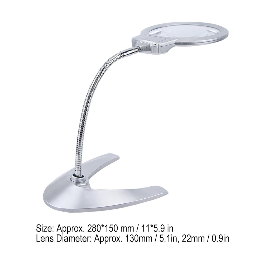 2.5X 5X 130mm Desk Magnifying Glass Magnifier with 2 LED Light