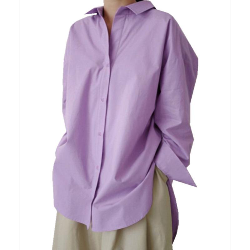 Модные повседневные свободные женские рубашки больших размеров на пуговицах с длинным рукавом, нестандартные осенние белые блузки женские однотонные простые офисные женские блузки топы 26027