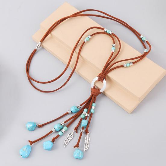 Бирюзовая регулируемая замшевая веревка, женское ожерелье, подвеска в богемном стиле, серьги-крючки, ювелирные аксессуары