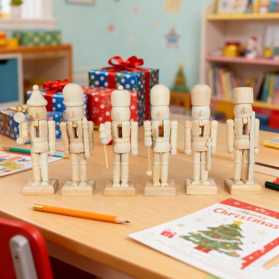 6 шт. Неокрашенные рождественские щелкунчики 5 дюймов Деревянные фигурки щелкунчиков Сделай сам Фигурки солдатиков-щелкунчиков Рождественский поделочный проект для взрослых и детей Праздник