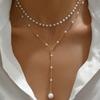 1PC Fashion New Pearl Necklace Women's Personality Y-Shaped Pearl Tassel Stacked Clavicle Chain Necklace