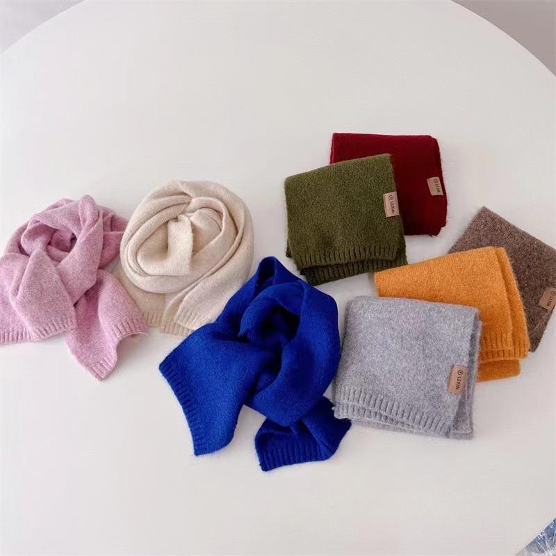 Осенне-зимний шерстяной детский шарф для мальчиков и девочек, корейский модный однотонный шарф из кашемира для детей