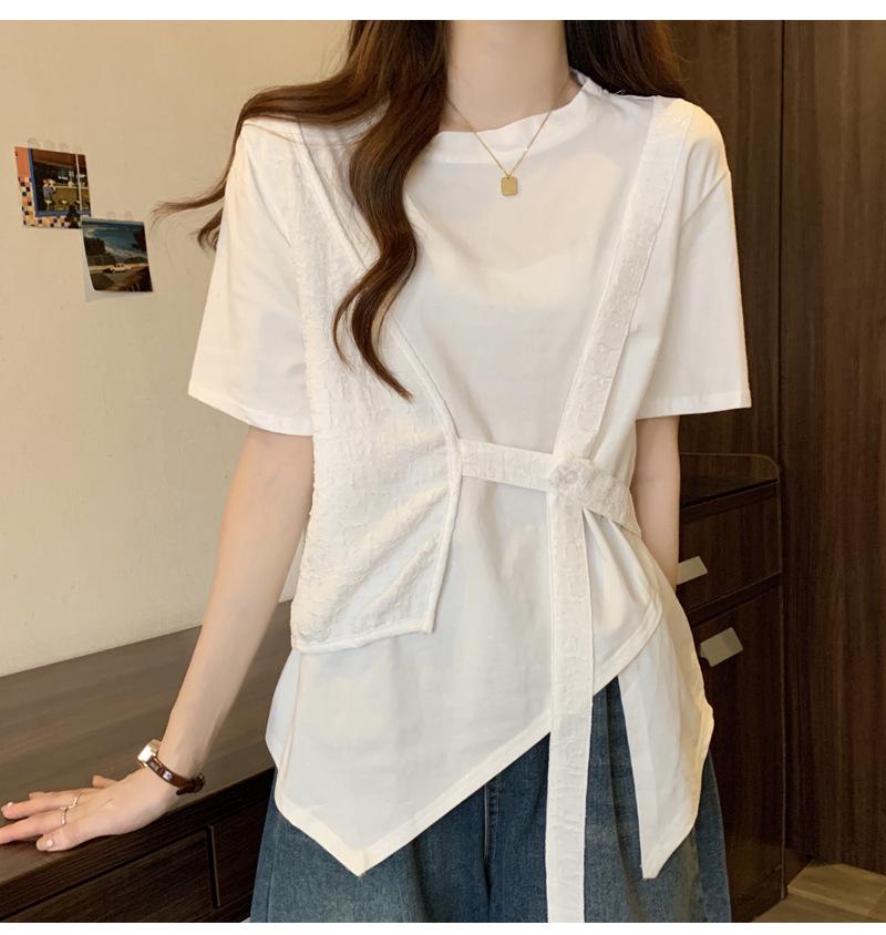 2024 Женские футболки свободного кроя с короткими рукавами больших размеров, подчеркивающие фигуру, из двух частей